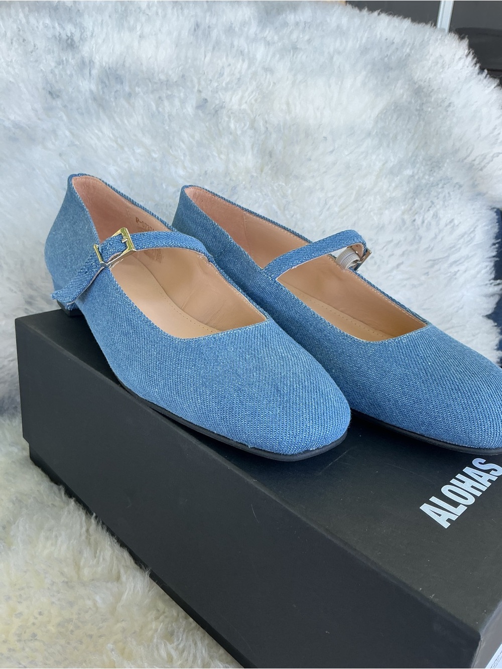 NIB ALOHAS Por Do Sol Denim Blue Mary Jane Ballet Flats Size 8–8.5 EU 39 - Picture 2 of 11